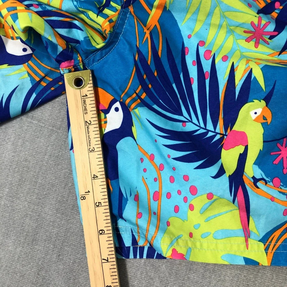 No Boundaries Swim Trunks Men's M 32-34 Blue Tropical Toucan Parrot Print Shorts